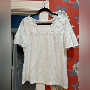 Talbots White Textured Blouse with Lace Accents. Size L